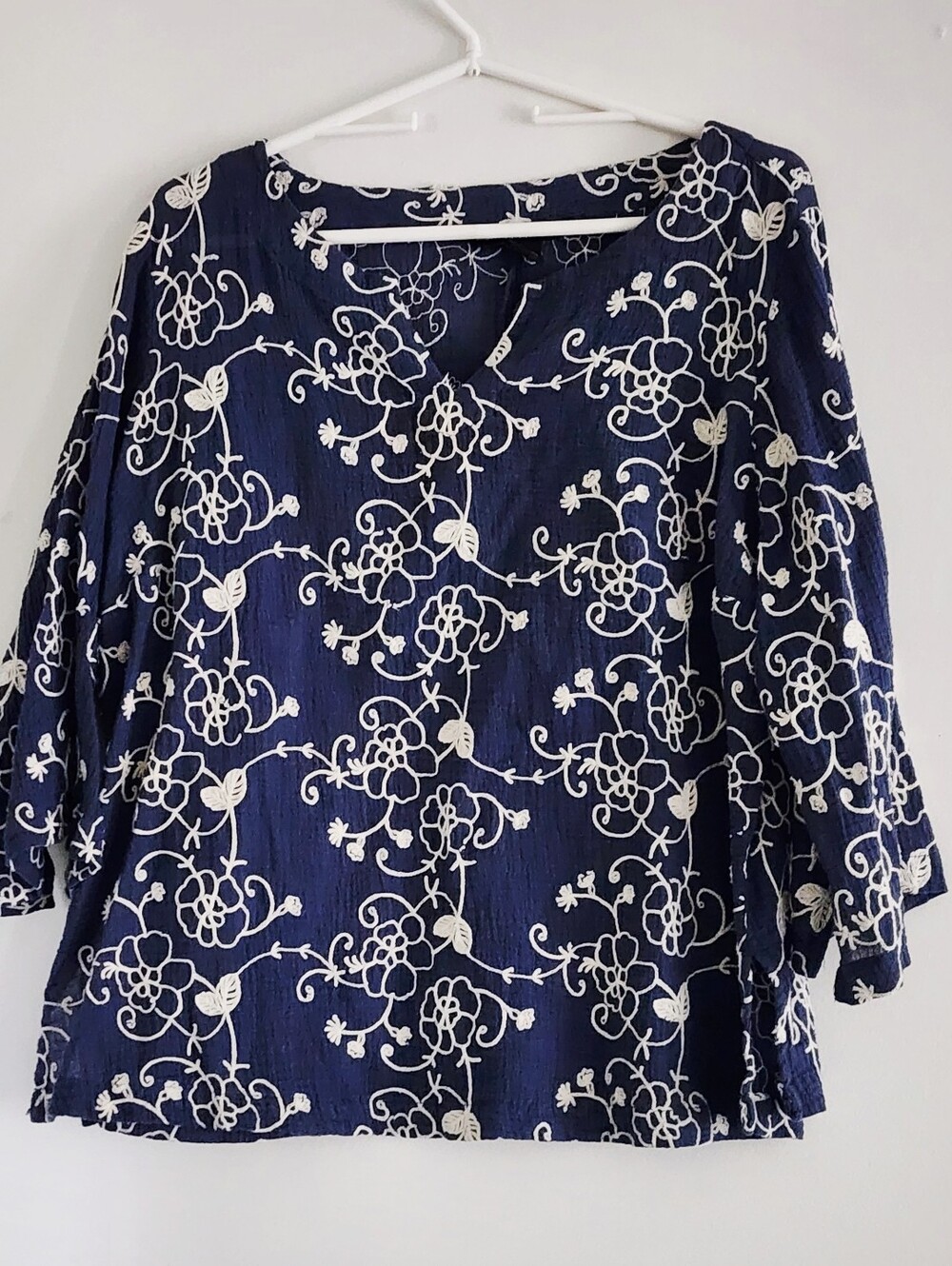 Lauren Michelle | Navy Blue Floral Embroidered Blouse
